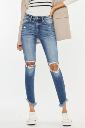 Karlie Kancan High Waist Distressed Raw Hem Ankle Skinny Jeans