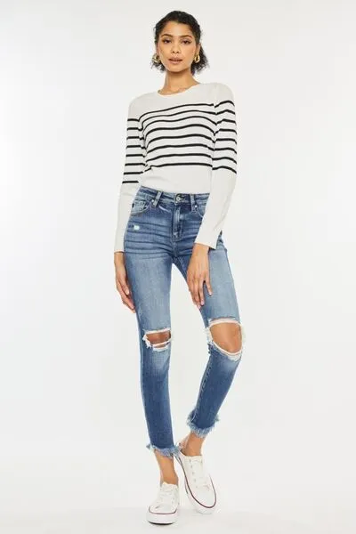 Karlie Kancan High Waist Distressed Raw Hem Ankle Skinny Jeans