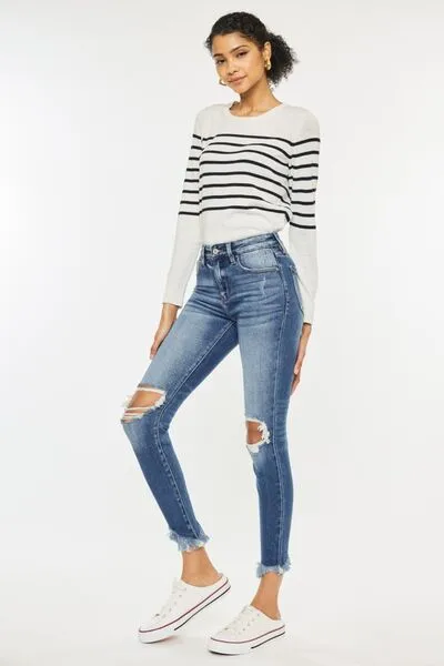 Karlie Kancan High Waist Distressed Raw Hem Ankle Skinny Jeans