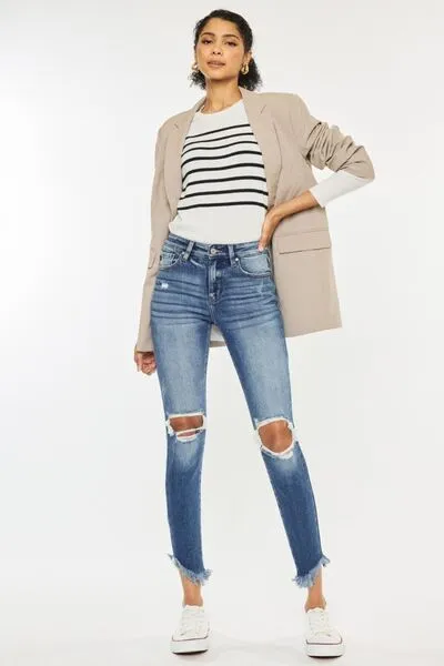 Karlie Kancan High Waist Distressed Raw Hem Ankle Skinny Jeans