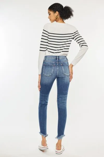Karlie Kancan High Waist Distressed Raw Hem Ankle Skinny Jeans