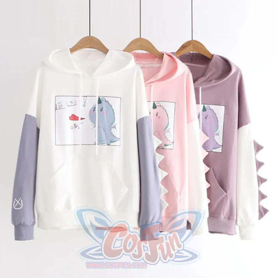 Kawaii Cartoon Dinosaur Print Hoodie MK2559