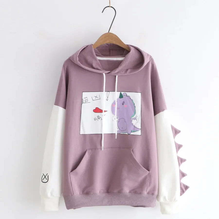 Kawaii Cartoon Dinosaur Print Hoodie MK2559
