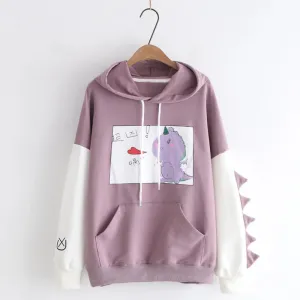 Kawaii Cartoon Dinosaur Print Hoodie MK2559