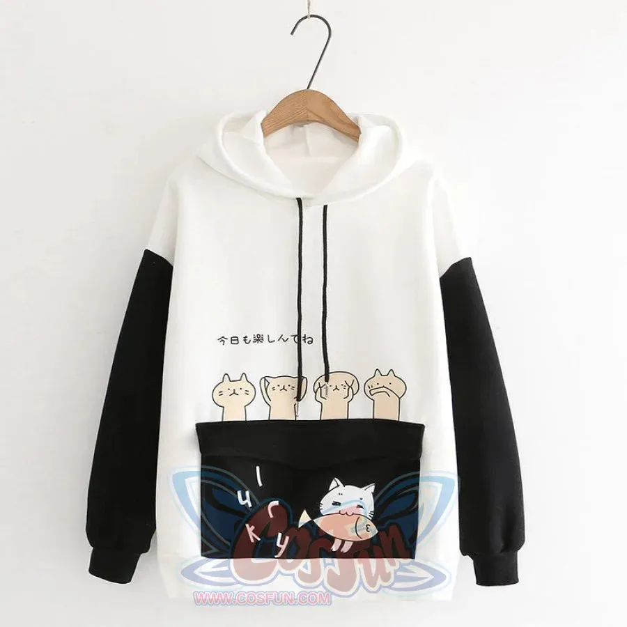 Kitty Flap Color Block Cat Ears Hoodie J40232