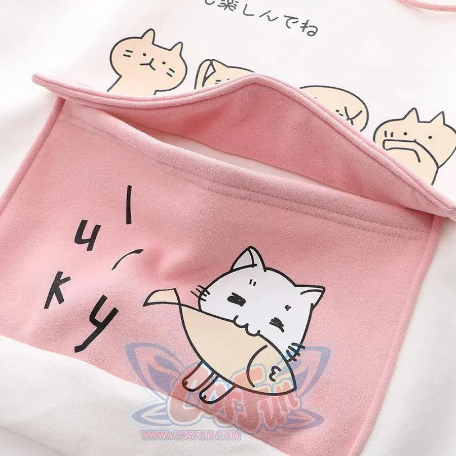 Kitty Flap Color Block Cat Ears Hoodie J40232