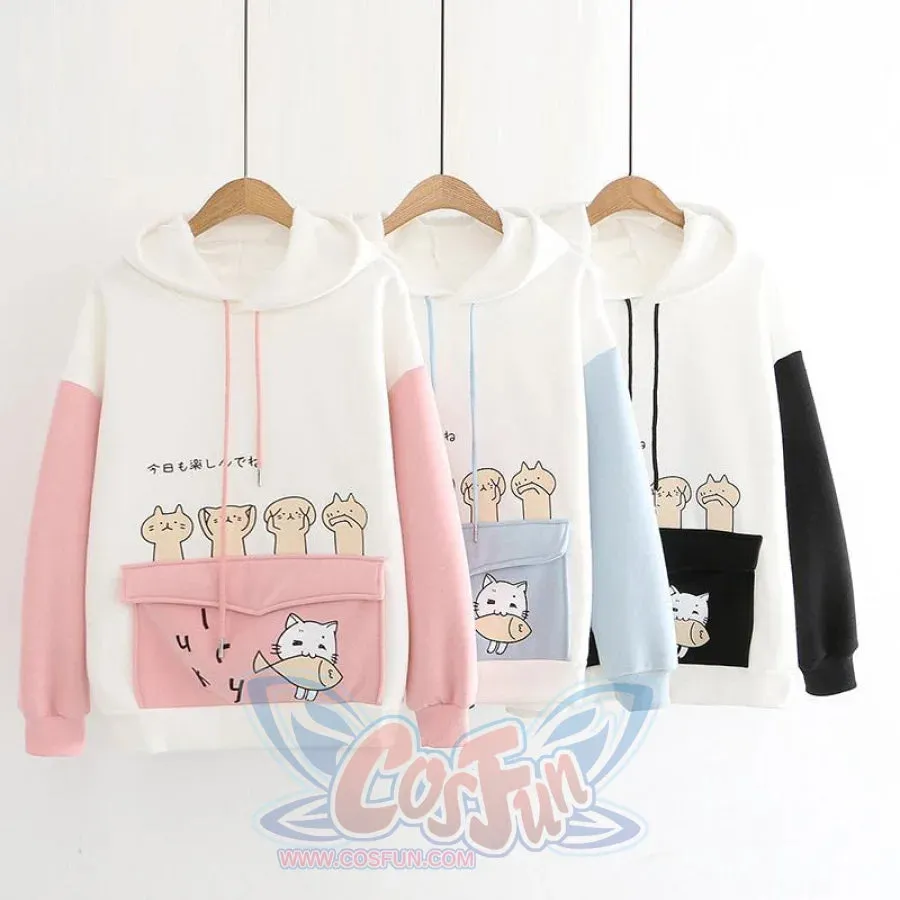 Kitty Flap Color Block Cat Ears Hoodie J40232