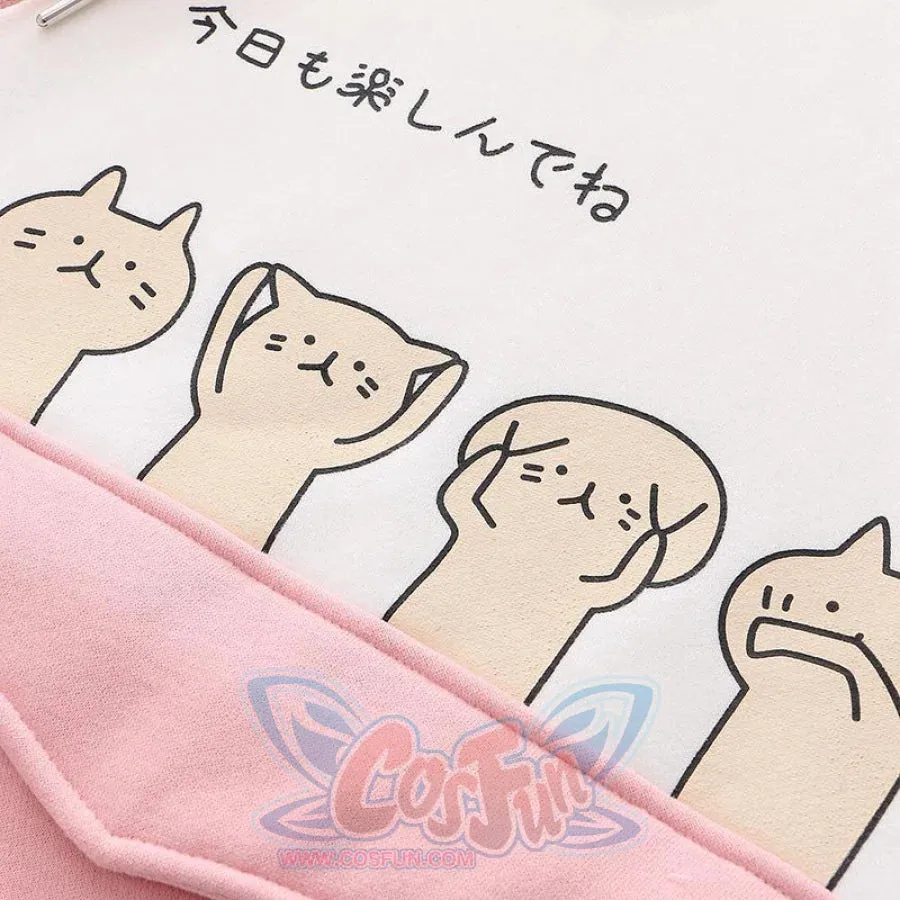 Kitty Flap Color Block Cat Ears Hoodie J40232