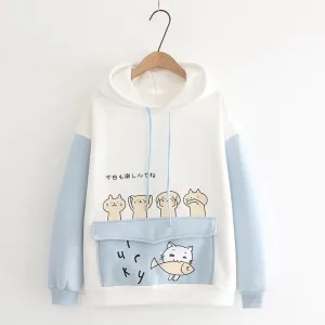 Kitty Flap Color Block Cat Ears Hoodie J40232