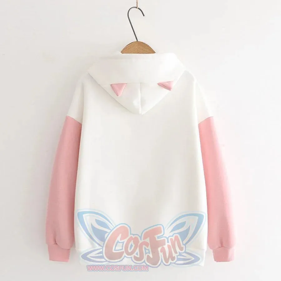 Kitty Flap Color Block Cat Ears Hoodie J40232
