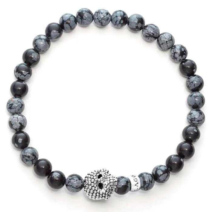 LAGOS Anthem Snowflake Obsidian Skull Bracelet in Sterling Silver - Size M