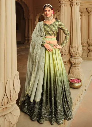 Light Green Shaded Embroidered Stylish Lehenga Choli