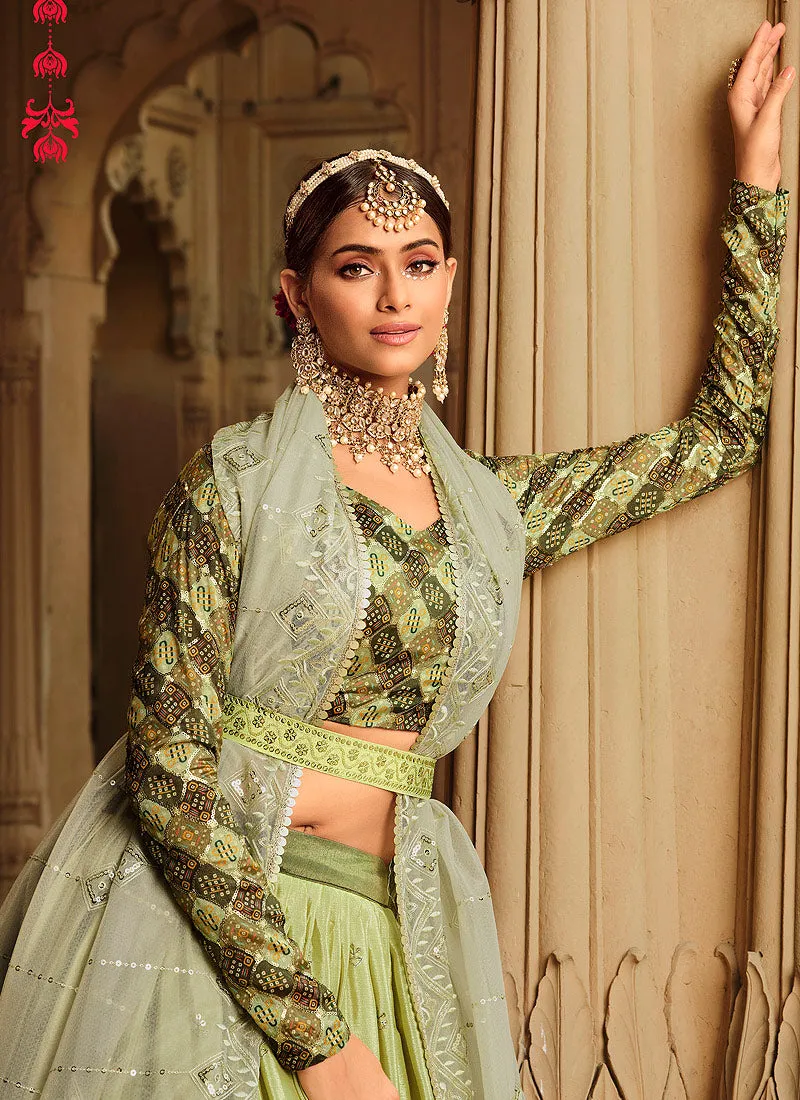 Light Green Shaded Embroidered Stylish Lehenga Choli