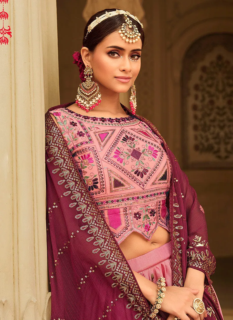 Light Pink Shaded Embroidered Stylish Lehenga Choli