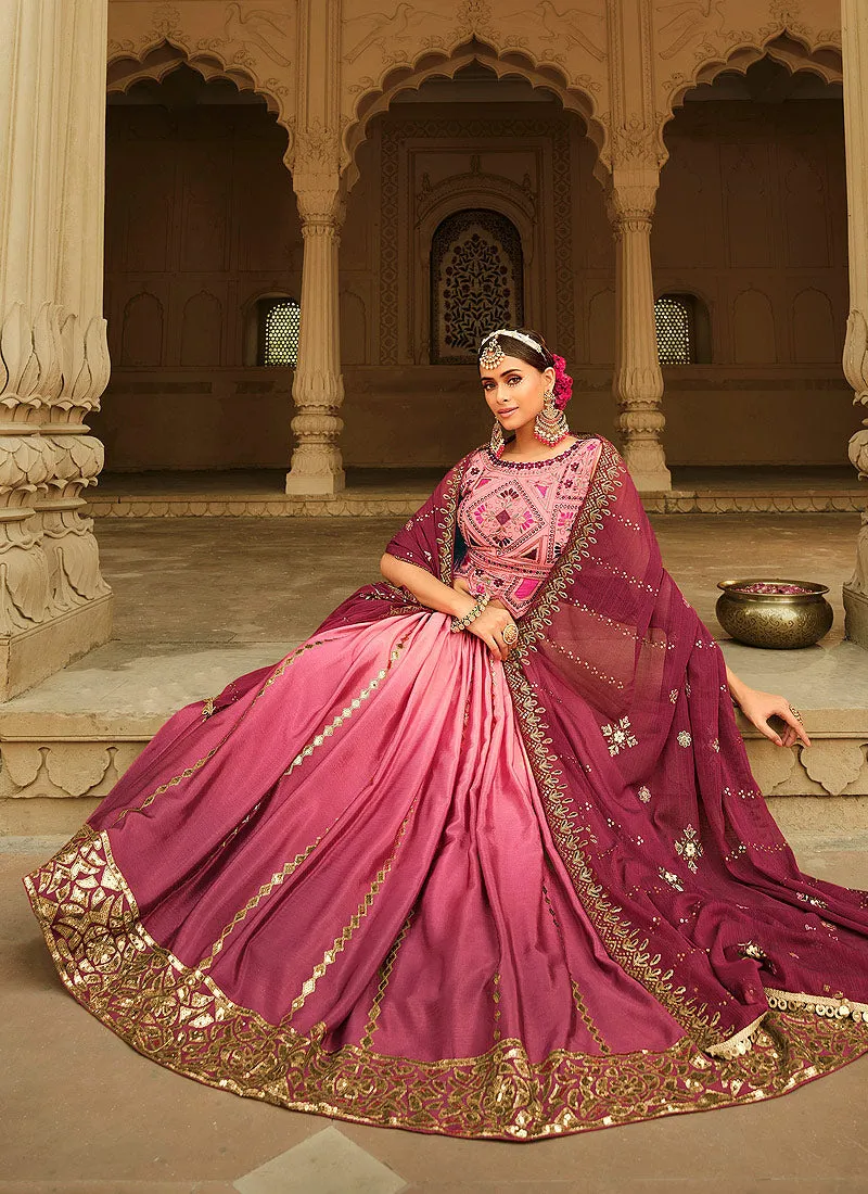Light Pink Shaded Embroidered Stylish Lehenga Choli
