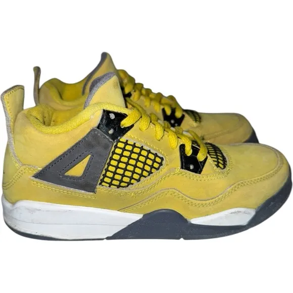 Little Boys Nike Air Jordan 4 GS Yellow/Gray “Midnight Lighting” Sneakers - 1Y