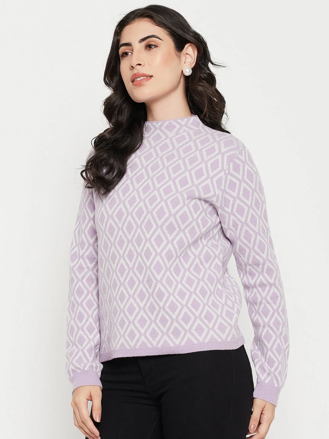 Madame Lilac Sweater With Ribbed Sleeves