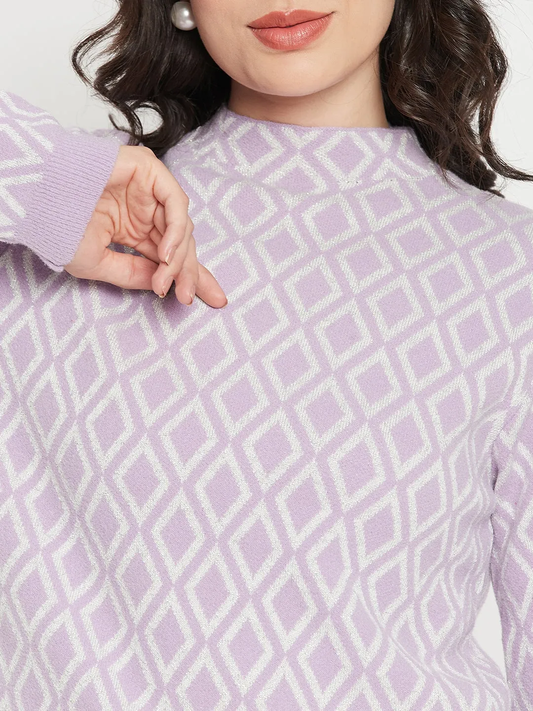 Madame Lilac Sweater With Ribbed Sleeves
