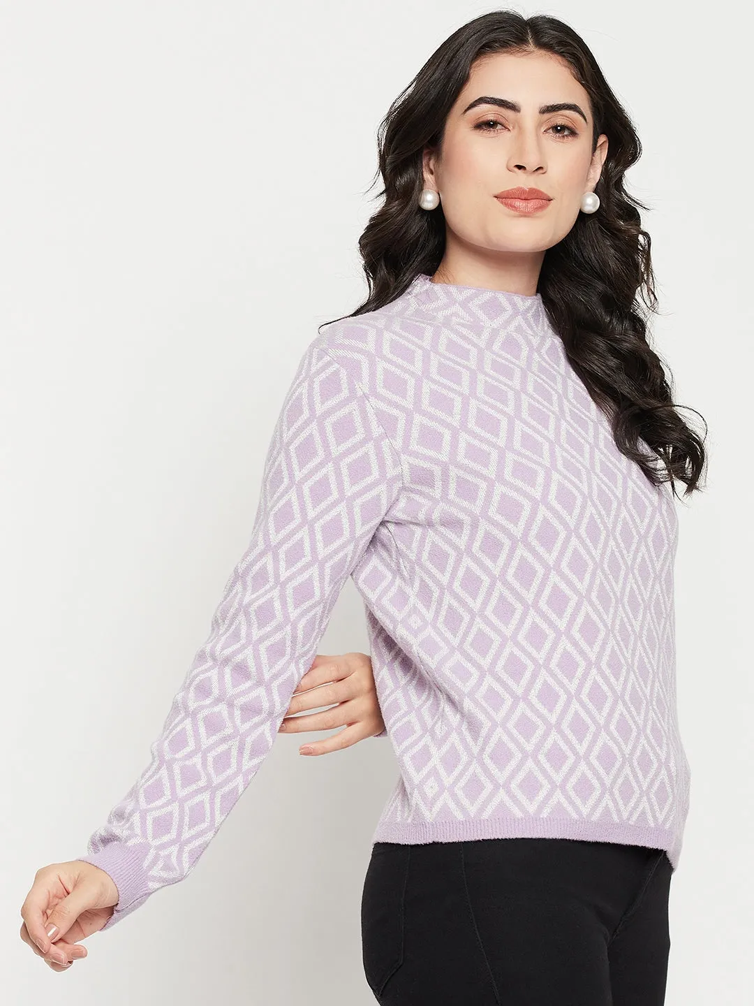 Madame Lilac Sweater With Ribbed Sleeves