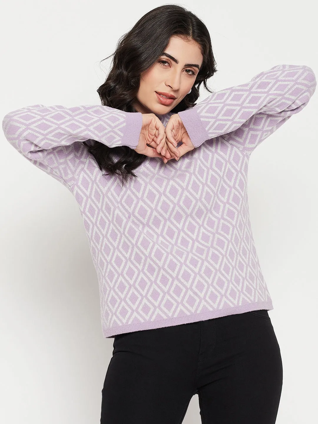 Madame Lilac Sweater With Ribbed Sleeves