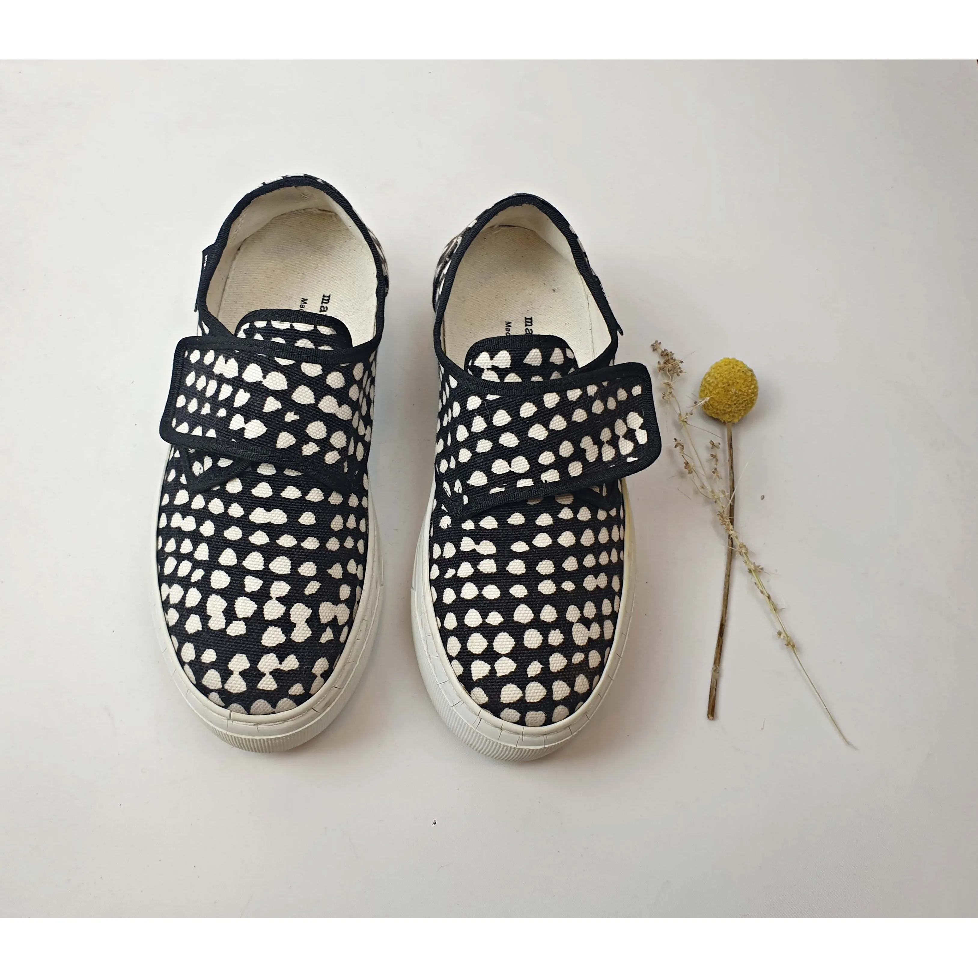 Marimekko low platform black and white print slip on shoes size 36