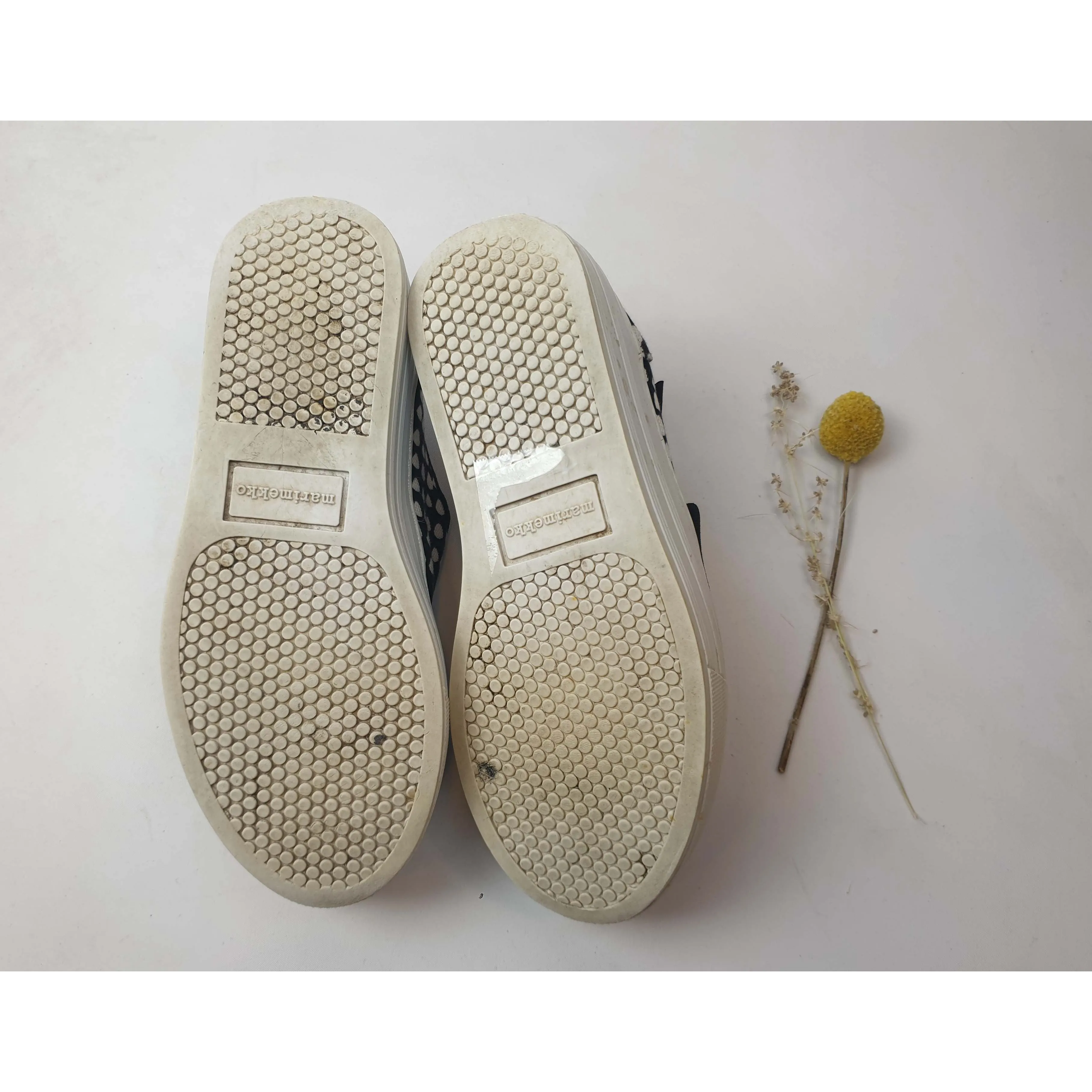 Marimekko low platform black and white print slip on shoes size 36