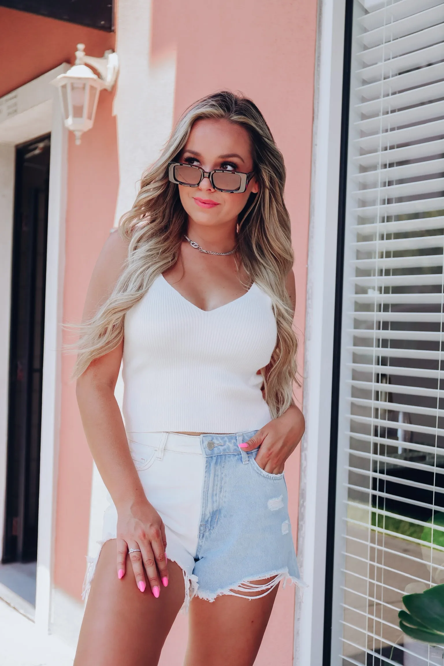 Material Girl Two-Tone Denim Shorts