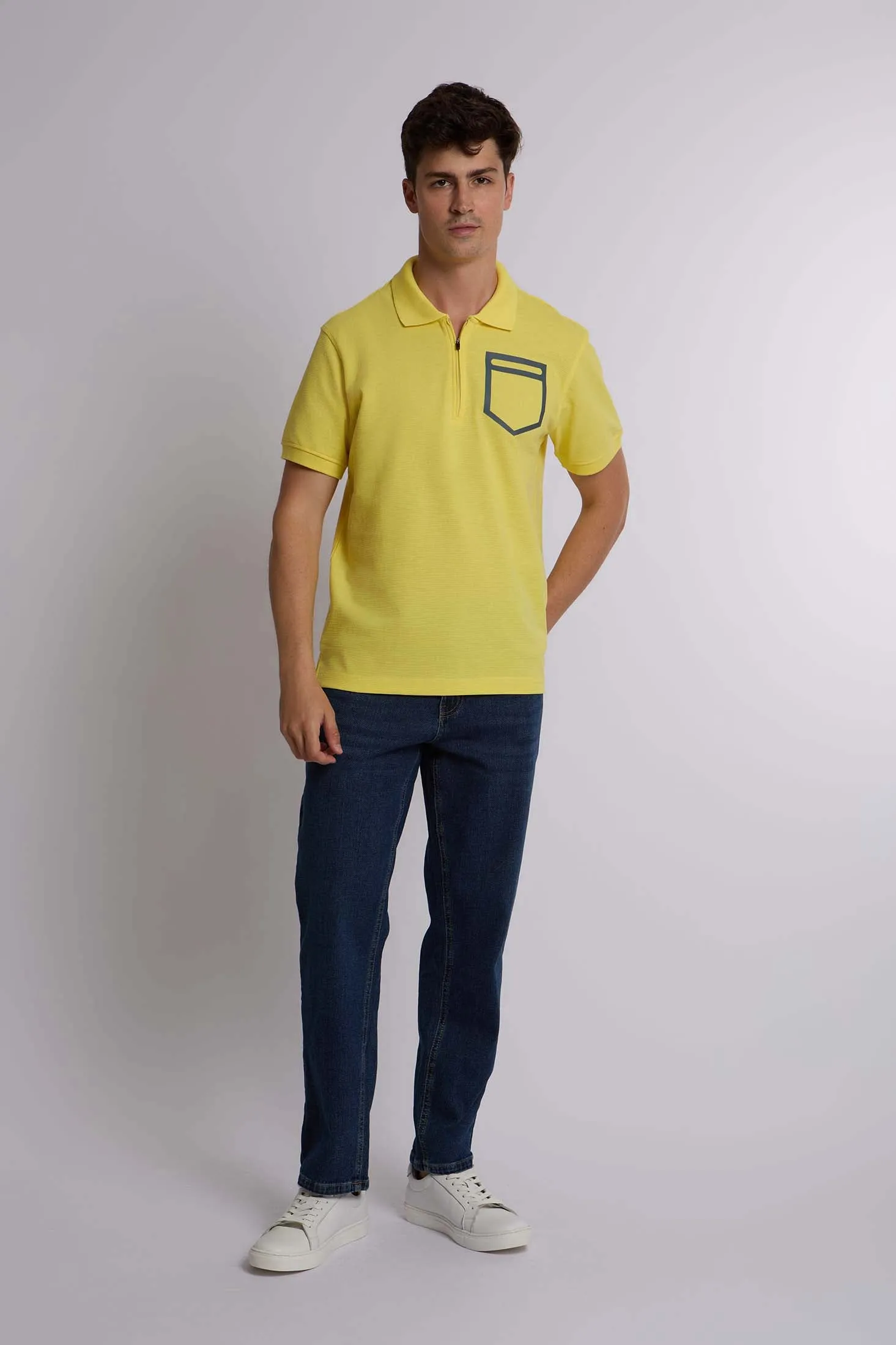 Men Polo Casual Rubber Print Yellow