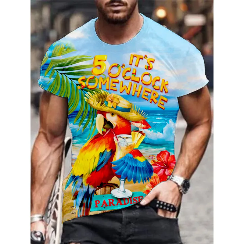Men's Comfortable Hawaiian Mr. Parrot Print T-Shirt