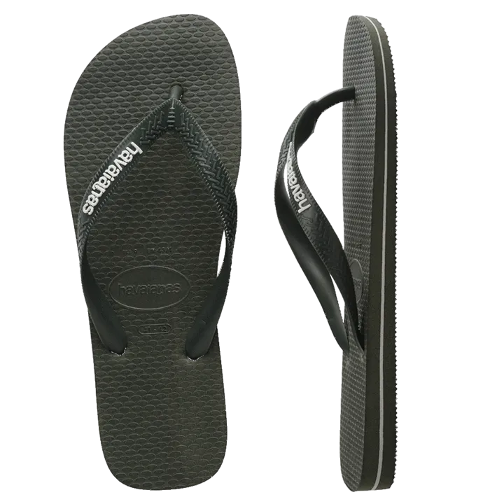 Mens Havaianas Rubber Logo Thongs - Olive Green