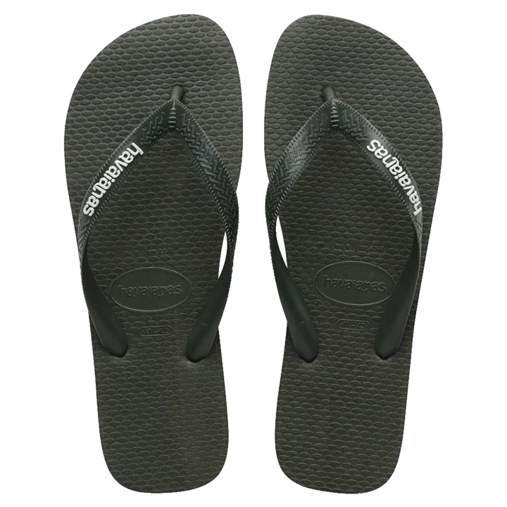 Mens Havaianas Rubber Logo Thongs - Olive Green