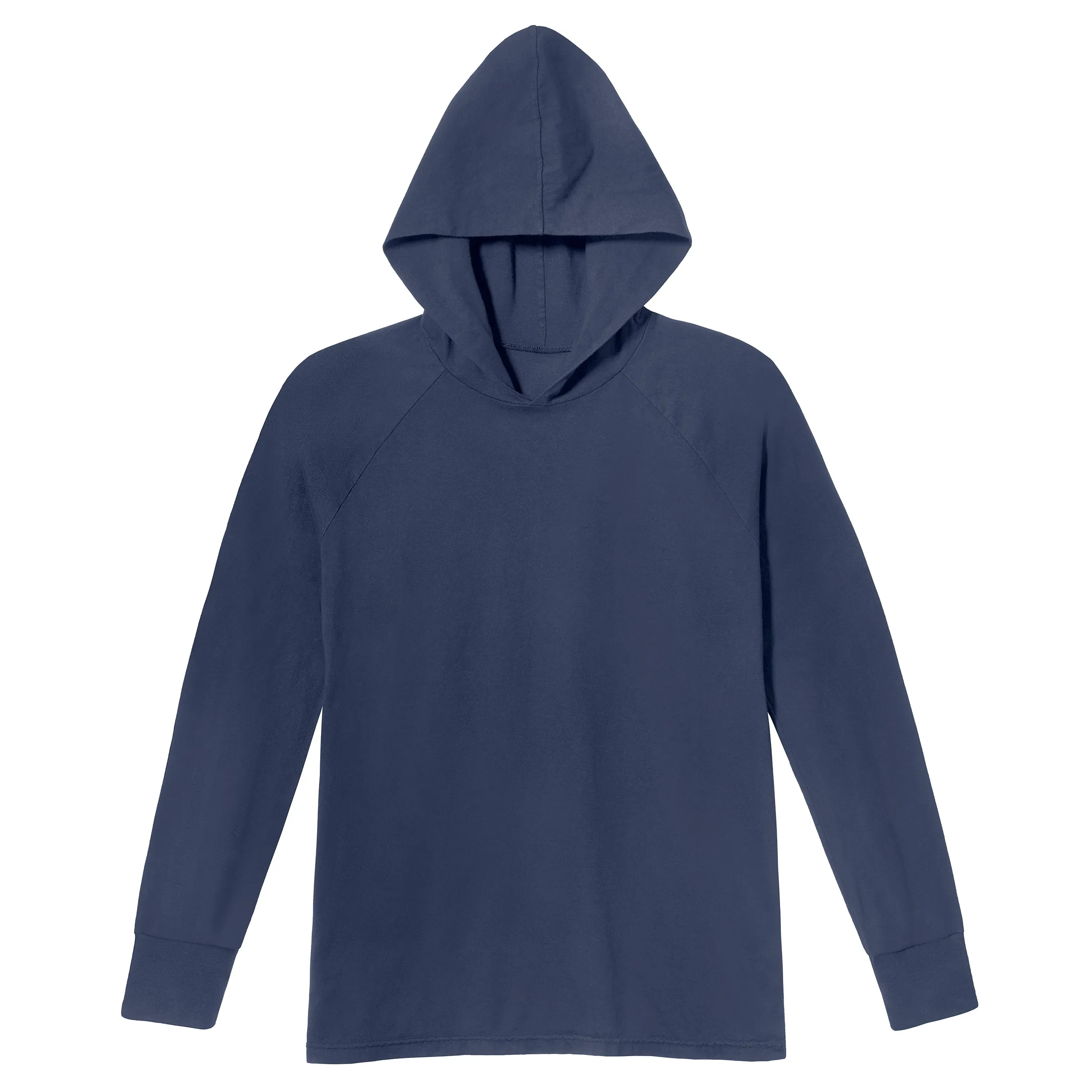 Men's Soft 100% Cotton Medium-Weight Long Sleeve Hooded Tee With Cuffs | Midnight