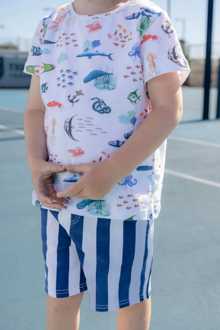 Milky | Navy and White Stripe Shorts | Sizes 2-7