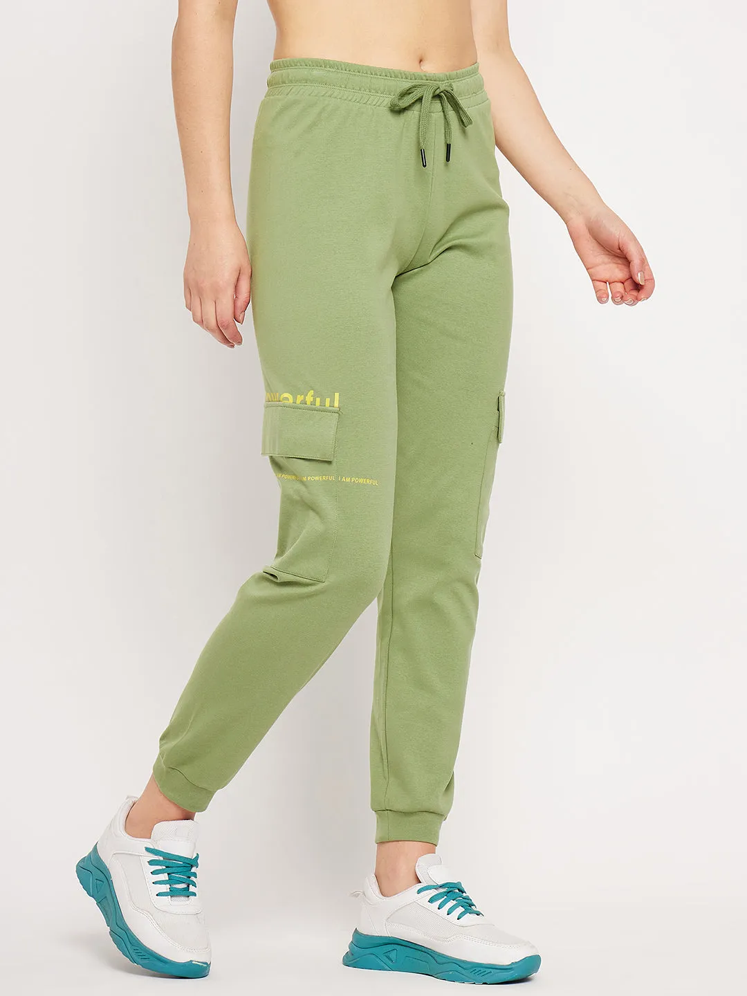 mSECRET Green Elasticated Ankle  Typography Trackpants