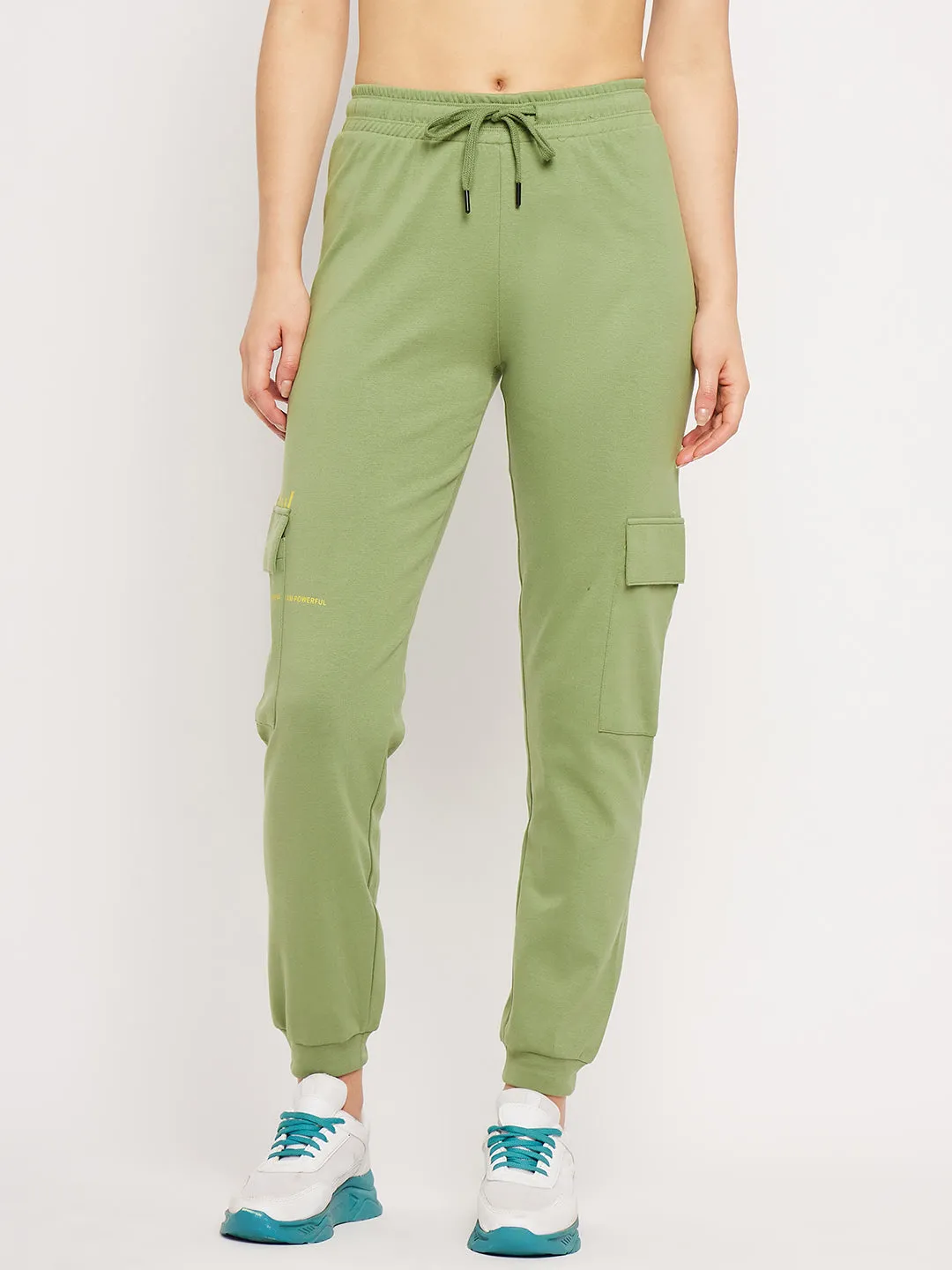 mSECRET Green Elasticated Ankle  Typography Trackpants