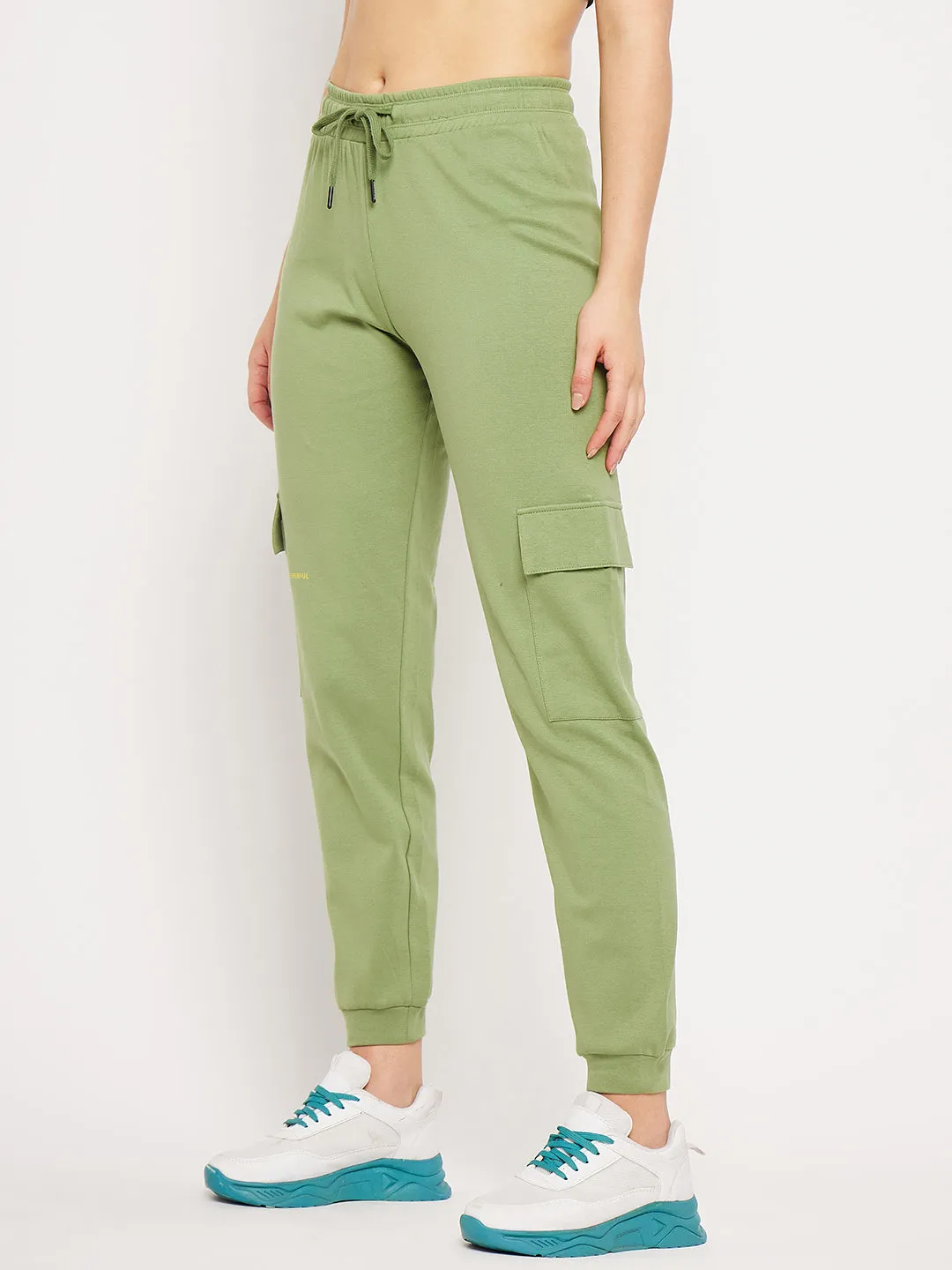 mSECRET Green Elasticated Ankle  Typography Trackpants