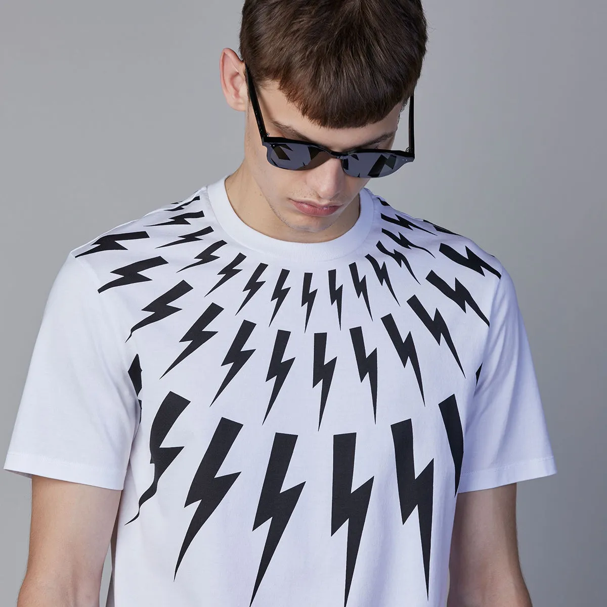 Neil Barrett - Fair-Isle Thunderbolt T-Shirt in White