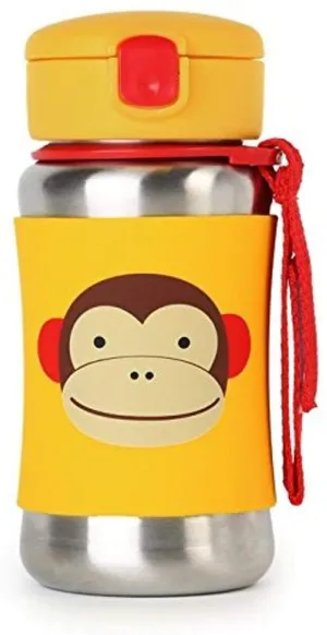 New Skip Hop Toddler Sippy Cup Transition Bottle: Stainless Steel Bottle with Straw, Monkey