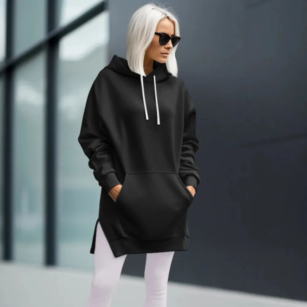 NEW The Warmy Oversized Hoodie Dress, First Ones Oversized Hoodies, Women's Casual Pullover Long Sleeve Split Hem - Color: Black - Size M - Retails $56 