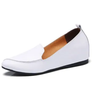 NEW Women Design Slip on Loafers Shoes Flats Genuine Leather Wedge Heels