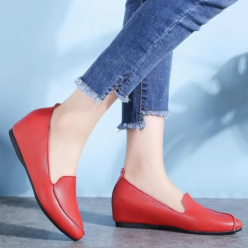 NEW Women Design Slip on Loafers Shoes Flats Genuine Leather Wedge Heels