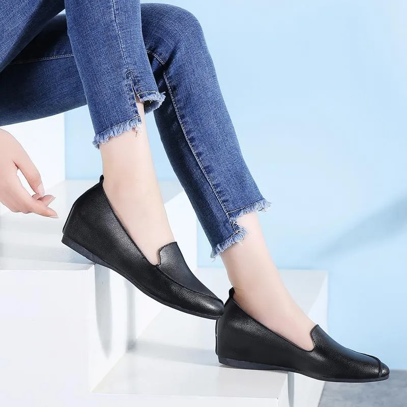 NEW Women Design Slip on Loafers Shoes Flats Genuine Leather Wedge Heels