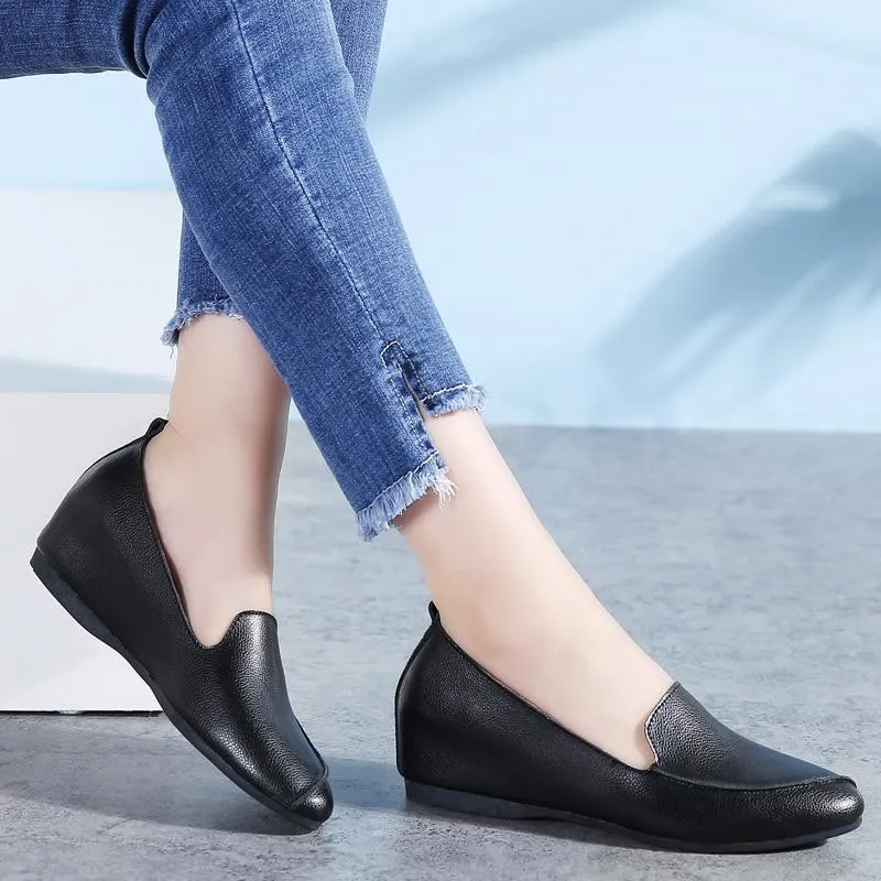 NEW Women Design Slip on Loafers Shoes Flats Genuine Leather Wedge Heels
