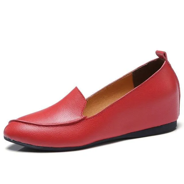NEW Women Design Slip on Loafers Shoes Flats Genuine Leather Wedge Heels