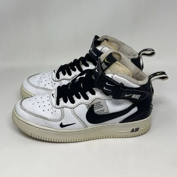 Nike Air Force 1 Mid LV8 Shoes GS Youth Size 7 White Black Leather AV3803 100