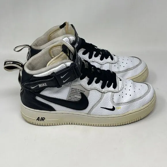 Nike Air Force 1 Mid LV8 Shoes GS Youth Size 7 White Black Leather AV3803 100