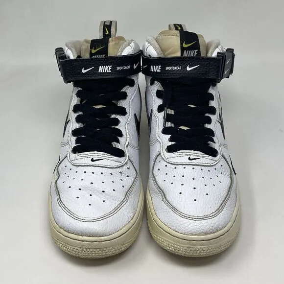 Nike Air Force 1 Mid LV8 Shoes GS Youth Size 7 White Black Leather AV3803 100