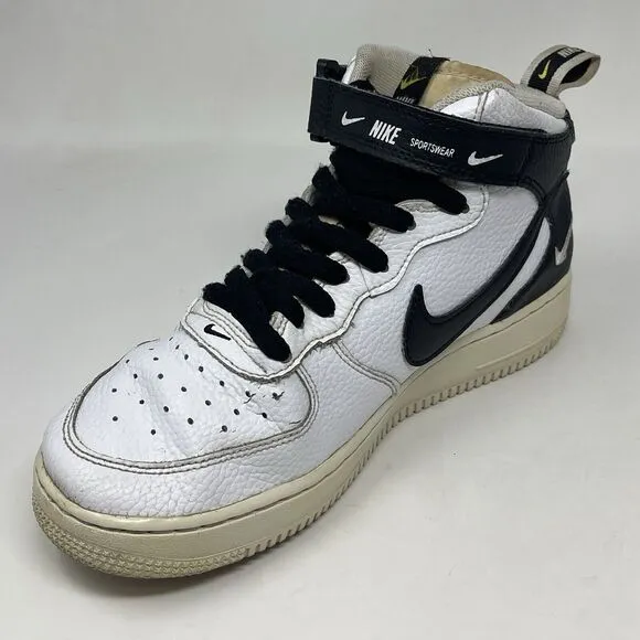 Nike Air Force 1 Mid LV8 Shoes GS Youth Size 7 White Black Leather AV3803 100