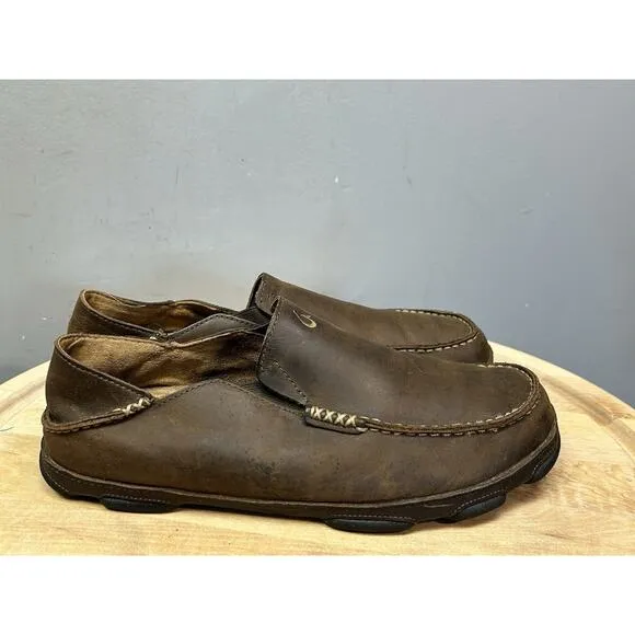 Olukai Moloa Leather Loafer Slip on shoes Brown Leather Mens size 10