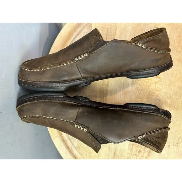 Olukai Moloa Leather Loafer Slip on shoes Brown Leather Mens size 10